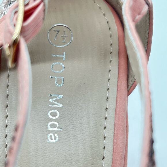 Top Moda Sandal Womens 7.5‎ Pink  Rhinestone Strappy Lace Sandal NEW - Picture 6 of 8